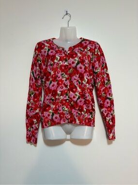 LANDS’ END RED/PINK FLORAL BUTTON UP CARDIGAN SIZE XS (NWOT)